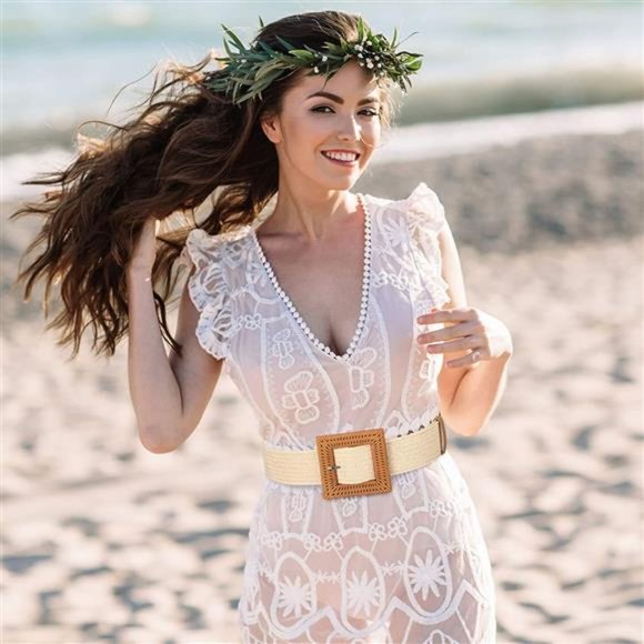 3 Pieces Straw Woven Elastic Waist Belt for Women Bohemian Dress Braided Belt